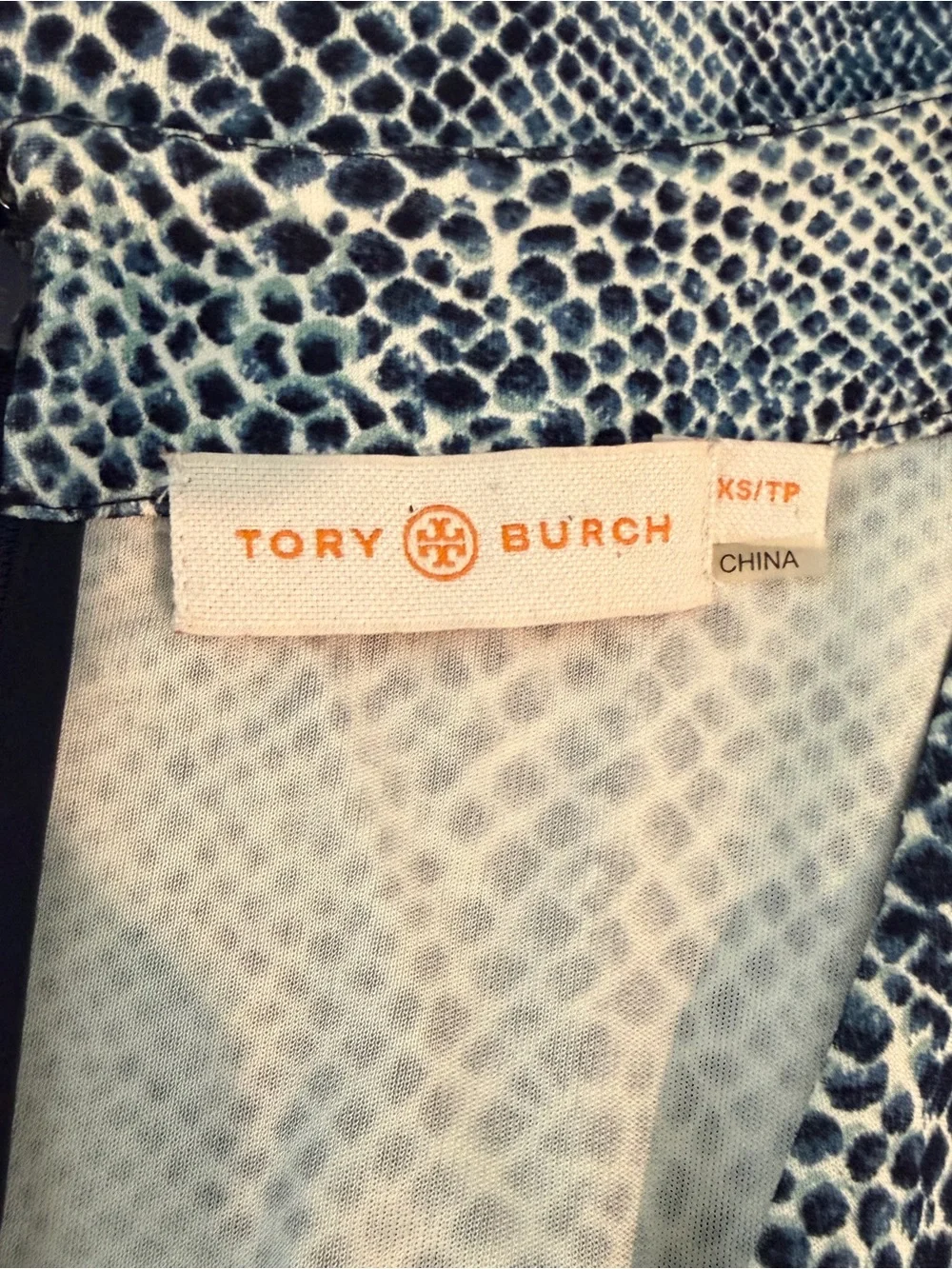 Tory Burch Navy Snakeskin Print Slinky Rayon V-Neckline Mini Dress XS
